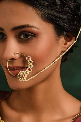 Indian Nose Ring , Nath, Bridal Jewelry Sabyasachi Kundan Nath Nathni  Pakistani Jewellery Bridal Set Adaa Jewels Pierced Nose Gold Plated - Etsy